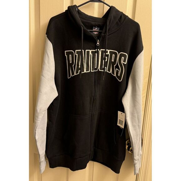 NFL Las Vegas Raiders Black/Silver Full Zip Up Hoodie Sweatshirt Mens‎ XL New
